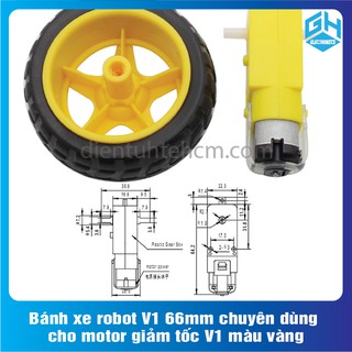 Động cơ mô tơ giảm tốc vàng + Bánh xe robot V1 66mm chuyên dùng cho motor giảm tốc V1 màu vàng
