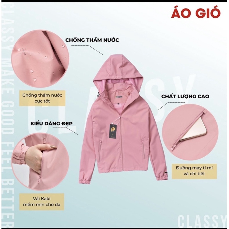 Áo Khoác Gió Nữ 2C plus Gió Tráng Bạc Chống Nước Tuyệt đối Mũ Tháo rời màu săc trẻ  cản gió hiệu quả