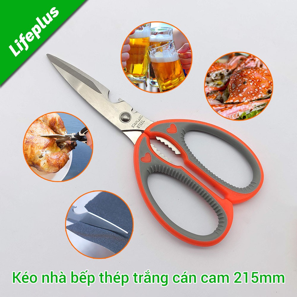 Kéo nhà bếp thép trắng 215mm chuyên cắt tôm gà, mở bia, kẹp quả, kẹp càng cua ghẹ