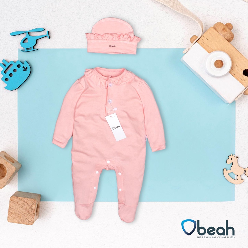 Set body Obeah bé gái màu hồng Chất liệu cotton organic Fullsize Newborn đến 66 cho bé yêu từ 3-8.5kg