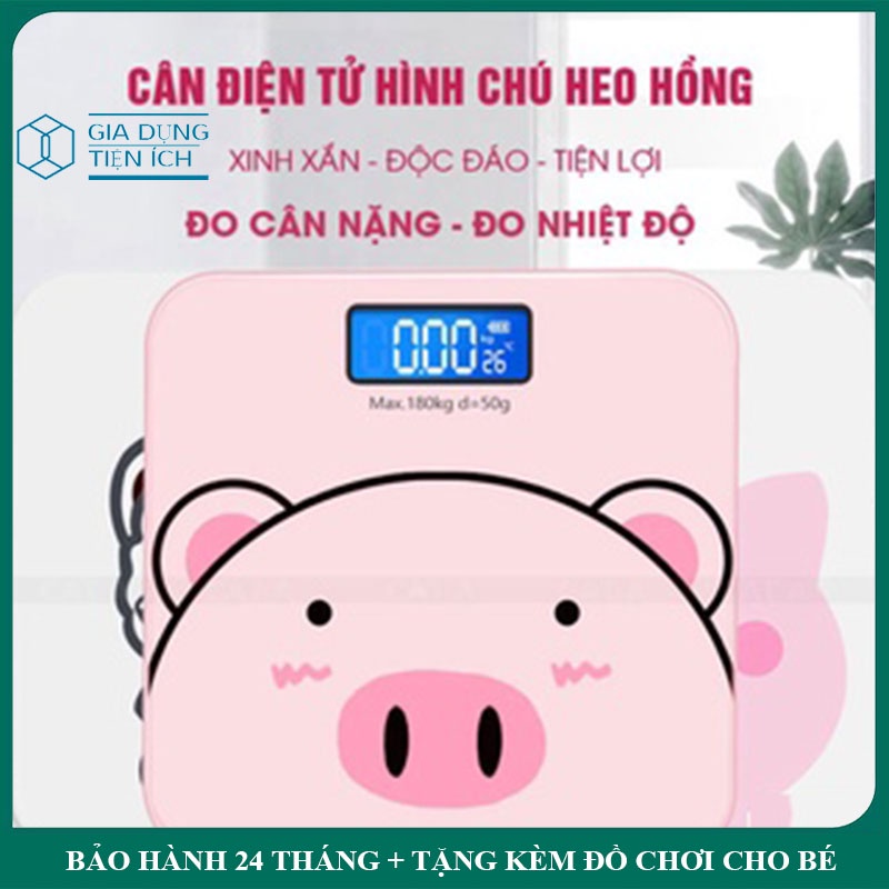 Cân Điện Tử, Cân Sức Khỏe Gia Đình Màn Hình Led Hiển Thị Cân Nặng , Nhiệt Độ Phòng Hình Con Heo Bảo Hành 24 Tháng