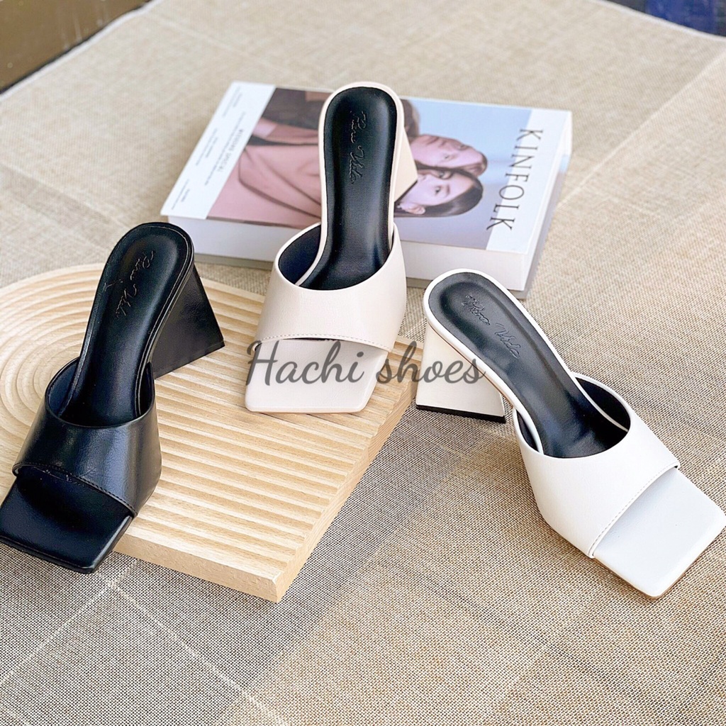 Dép guốc cao gót nữ quai ngang gót tam giác cao 7cm - B161