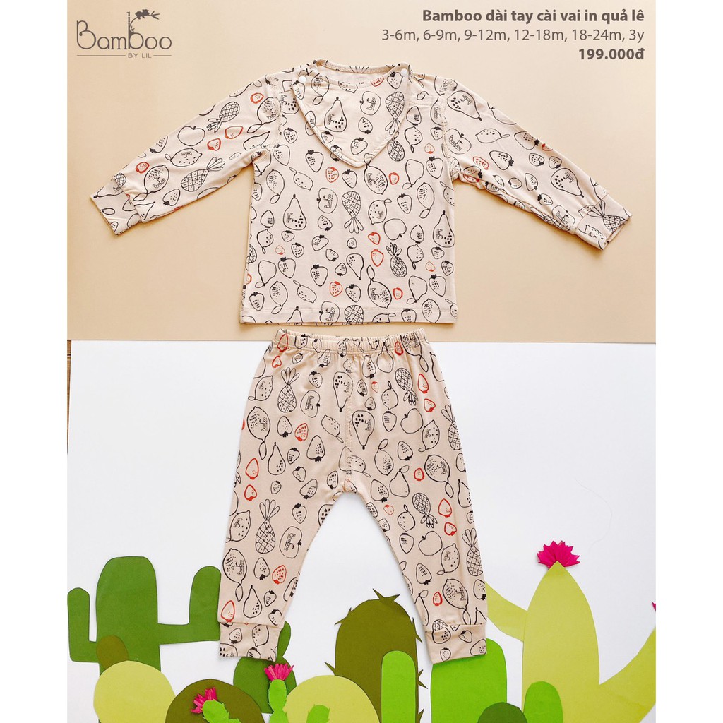 [CHÍNH HÃNG] Bộ áo dài tay quần dài khuy vai họa tiết trẻ em Bamboo by Lil