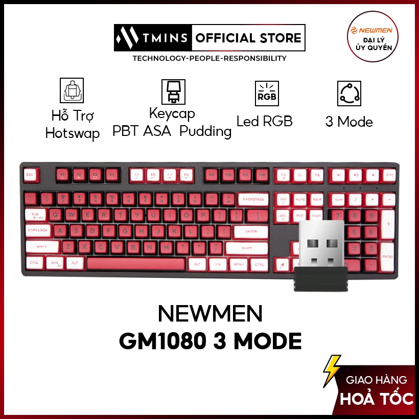 Bàn phím cơ không dây Newmen GM1080 Kết nối 3 mode Hotswap Foam tiêu âm