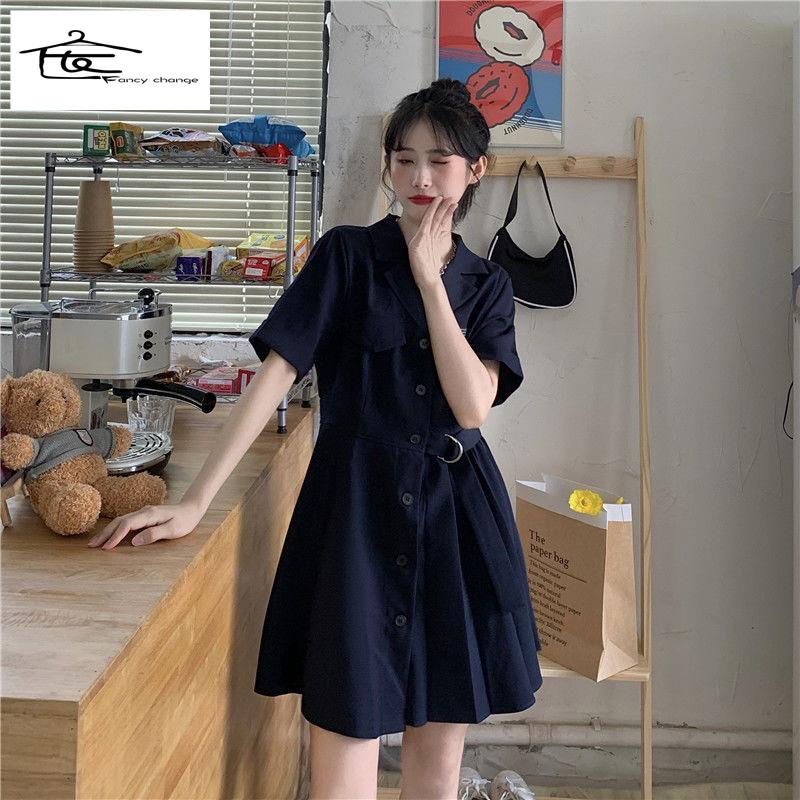 Đầm Thiết Kế Xếp Ly Cổ Bẻ Phong Cách Hàn Quốc Thời Trang Mùa Hè Hàng Mới 2022