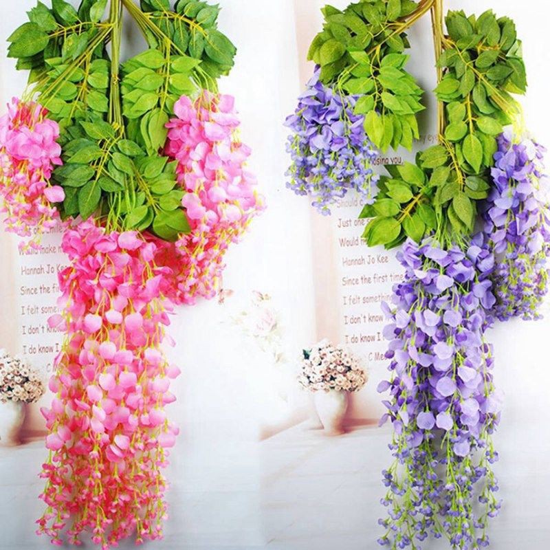 🎋Hoa Tử Đằng loại mỏng dài 110cm - cành hoa giả làm cây, trang trí giàn