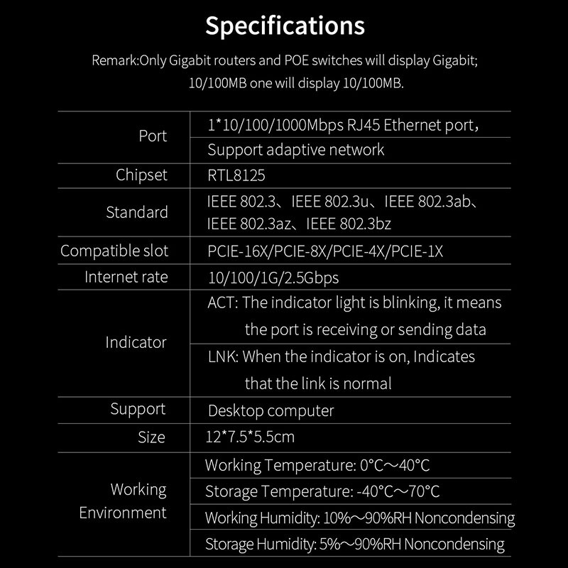 Card Mạng Không Dây 2.5gbps Pci-E Express 10 / 100 / 1g / 2.5gbps Pcie-X4 2500mbps