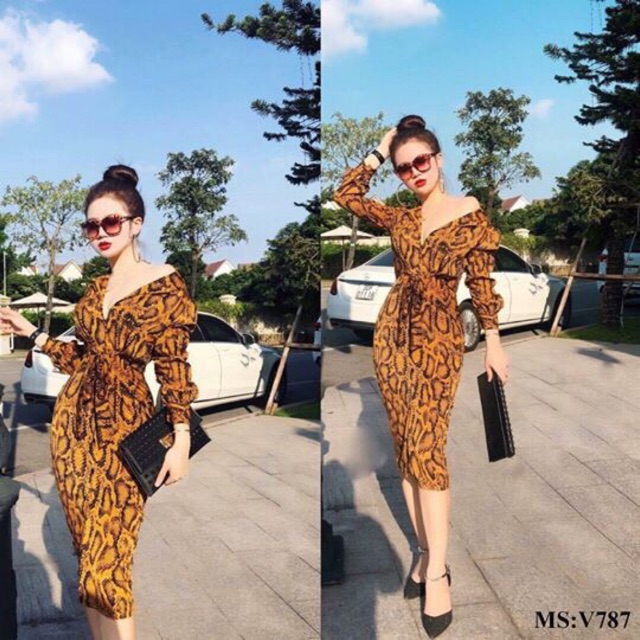 Đầm sơ mi da rắn