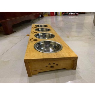 Khay ăn 4 bát chó mèo bằng gỗ