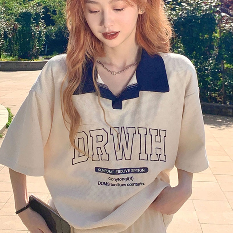 Áo polo IELGY ngắn tay thêu họa tiết thời trang cho nữ