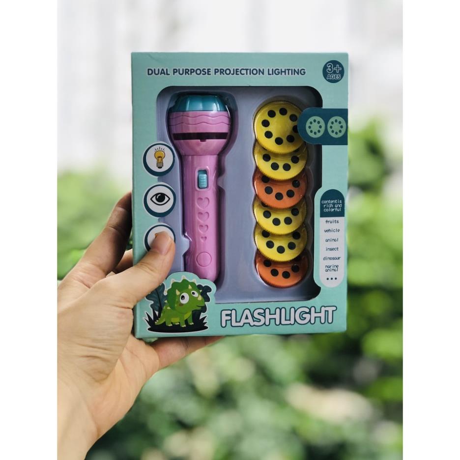 Đèn pin chiếu phim hình cho bé 80 hình động vật ngộ nghĩnh, đồ chơi trẻ em phát triển trí tuệ