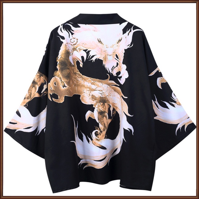 Áo Khoác Kimono Tay 3/4 Dáng Rộng In Hình Rồng Trung Hoa Dành Cho Nam Và Nữ