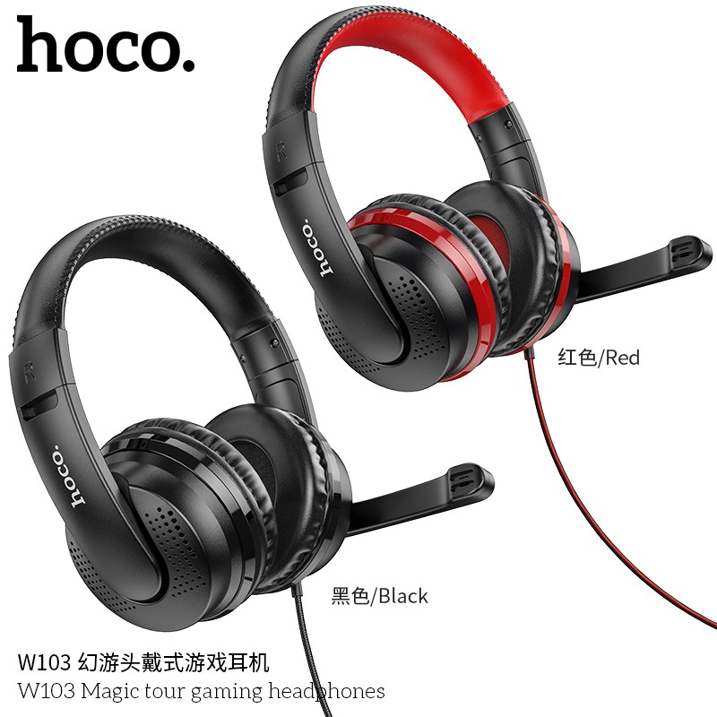 Tai nghe chụp tai Hoco W103 headphone cao cấp nghe hay, dây dài 1.2m, tặng Jack chia cổng 2 in 1 - Chính hãng