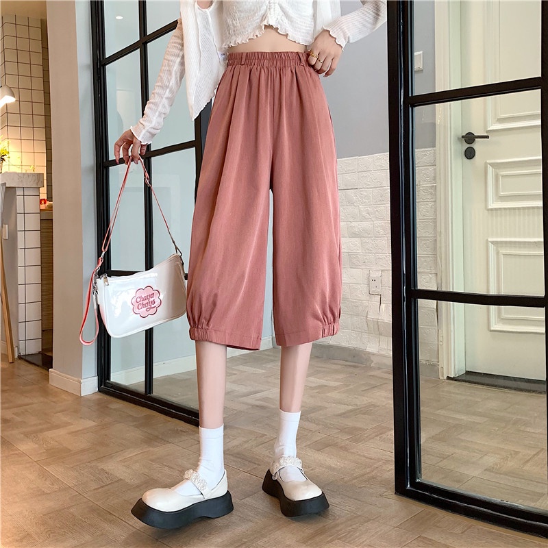 SUXI Mới Quần ngắn ống rộng Lưng Cao Phong Cách Hàn Quốc Dành Cho Nữ