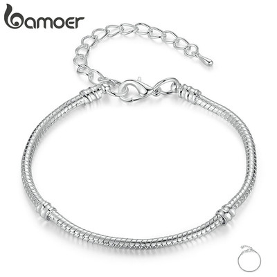Vòng tay BAMOER chất liệu đồng màu bạc đơn giản quyến rũ cho nữ DIY