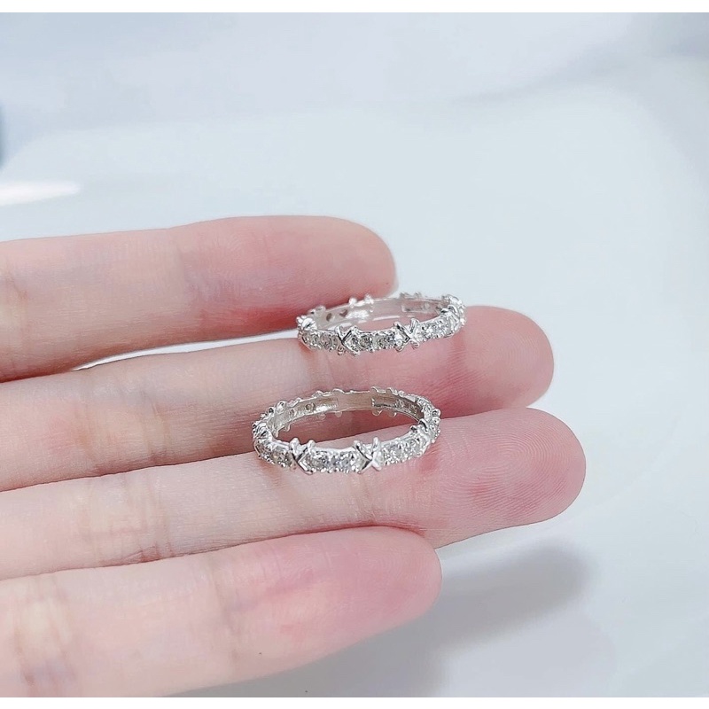 Nhẫn Nữ Bạc Ta CaoBac Silver Đơn Giản Thiết Kế Hình Chữ X Đính Đá Mini Lấp Lánh Cả Hàng Cá Tính Sành Điệu