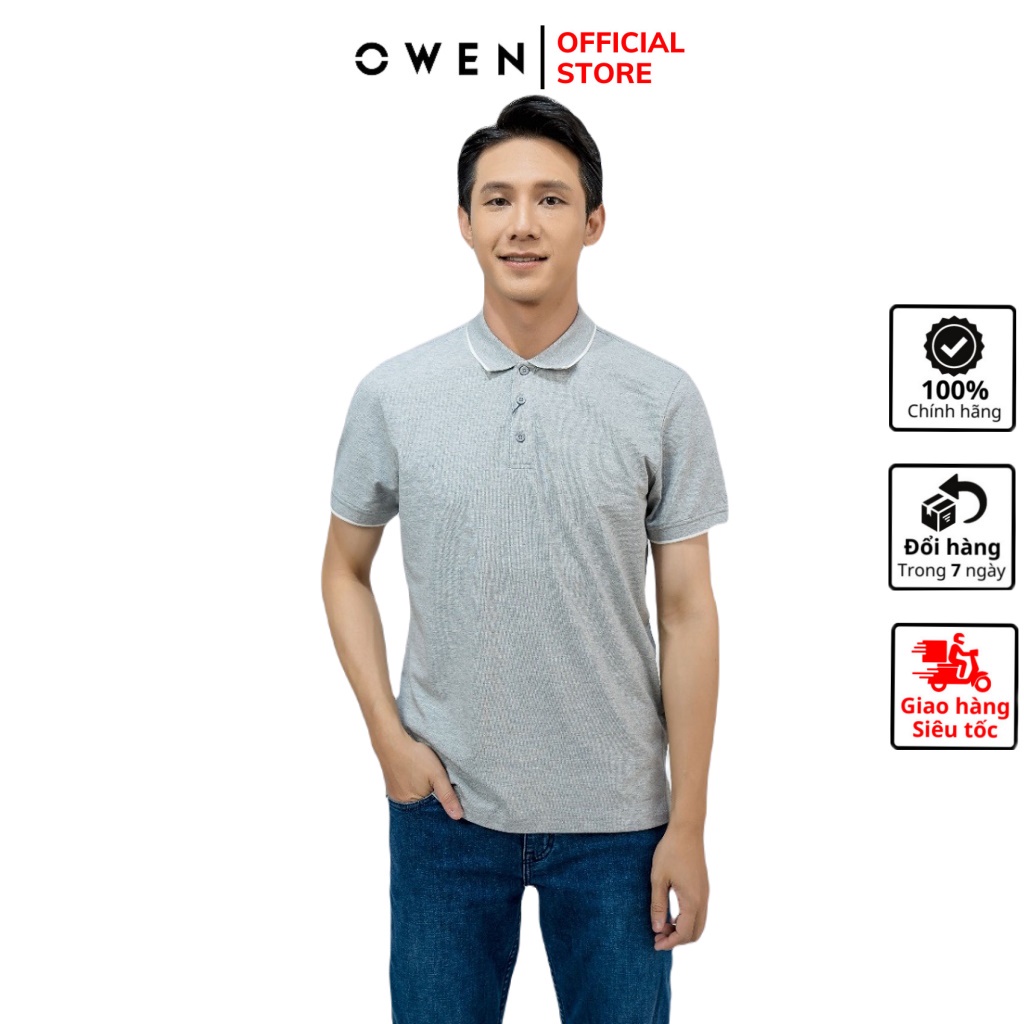 Áo thun nam có cổ polo OWEN APV220333 phông ngắn tay hàng hiệu cao cấp dáng body fit màu xám nhạt vải cotton mềm mát