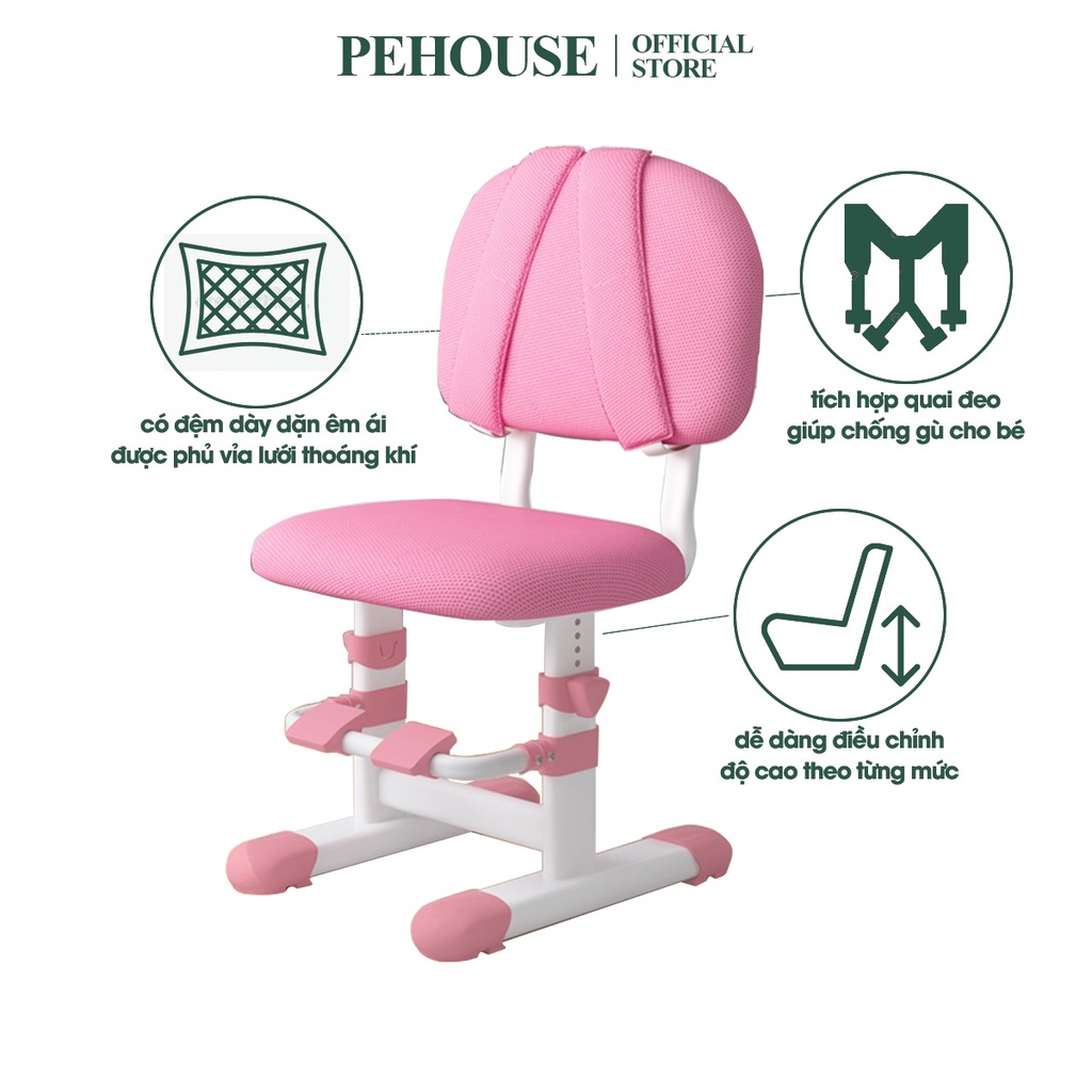 Ghế học sinh PeHouse có quai đeo chống gù, kệ để chân, tùy chỉnh độ cao, bọc vải lưới thoáng khí - BHS288