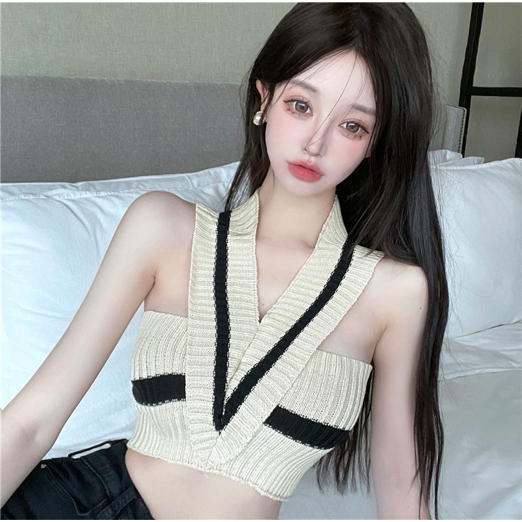 Áo Hai Dây Dệt Kim Họa Tiết Kẻ Sọc Thời Trang