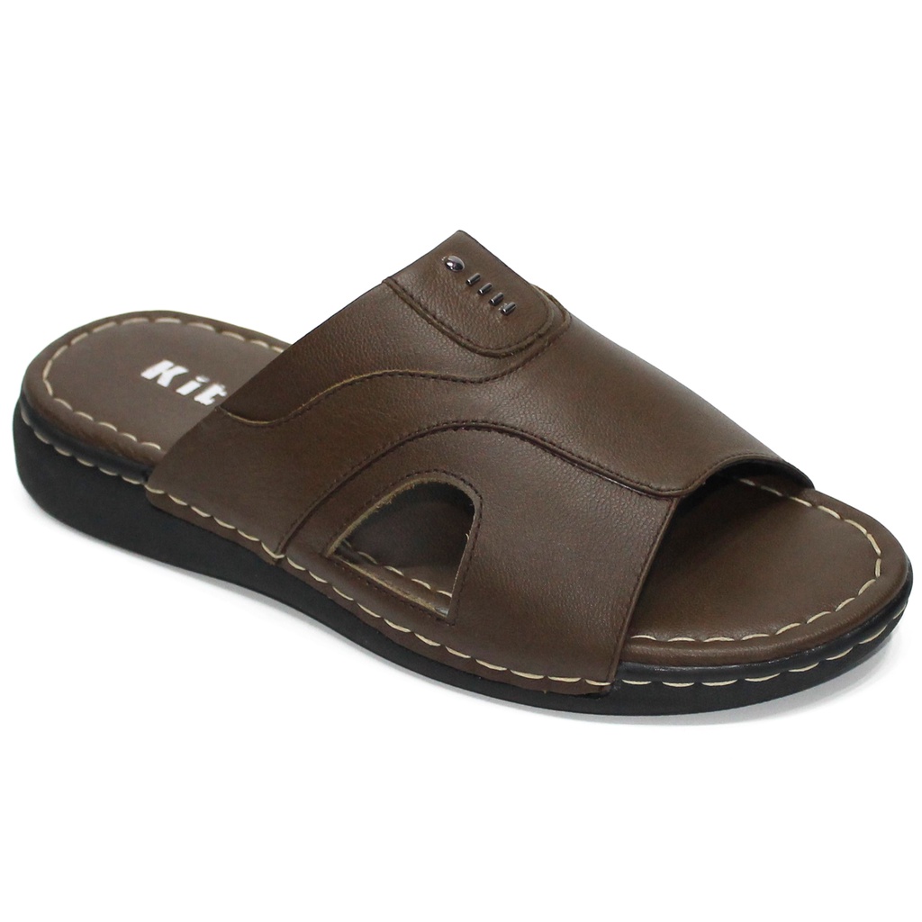 Dép Quai Ngang Nam KITA'S - Da Bò Thật - Đế Cao Su - May Đế - Bảo Hành 3 Tháng - 119-9599