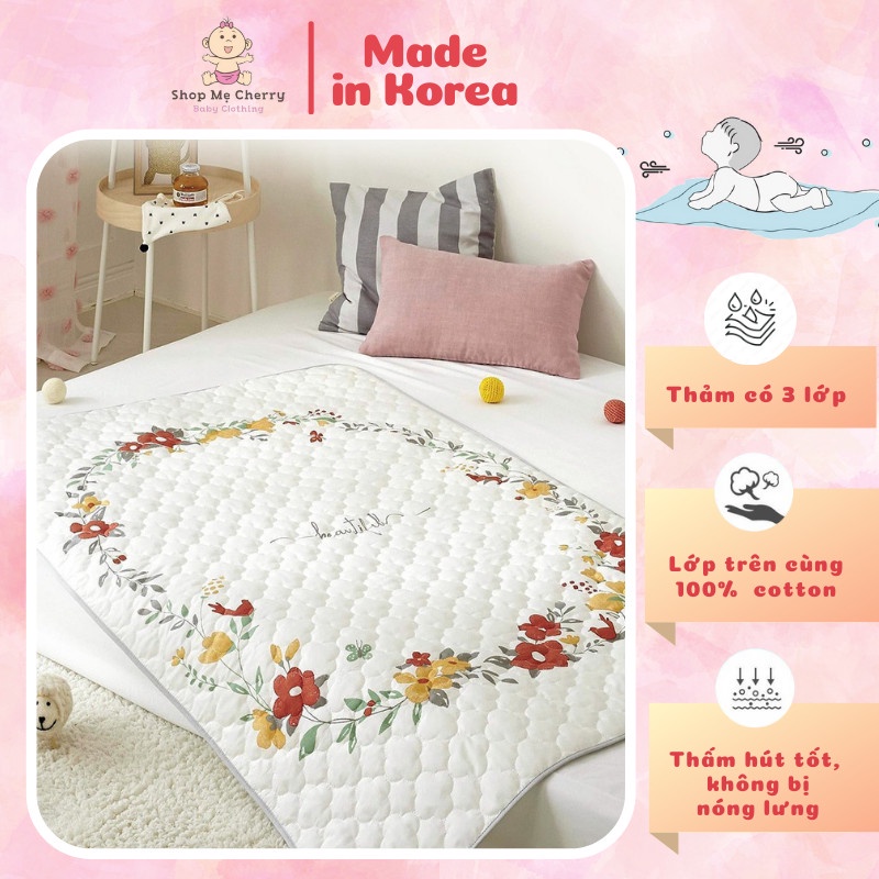 Thảm Chống Thấm Cao Cấp DECOONE Cho Bé Nhập Trực Tiếp Từ Hàn Quốc, Mẫu Vòng Hoa