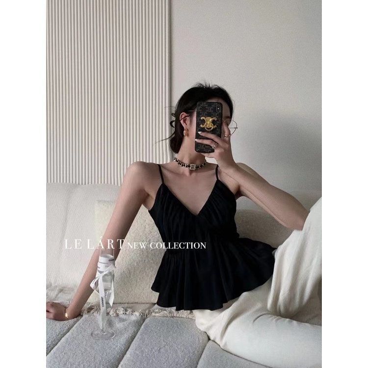 SUXI Áo Kiểu Chất Chiffon Cổ Chữ V Phối Bèo Thiết Kế Thanh Lịch