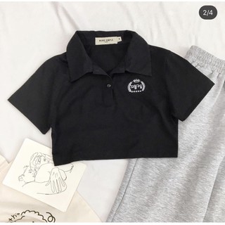 🍬Set Quần Suông Xám + Crop Logo Đen