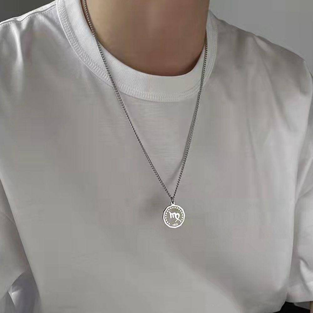 Vòng cổ Bằng Thép Titan Mặt Đồng Xu Hoàng Đạo Twelve Đơn Giản Sang Trọng Cho Cặp Đôi