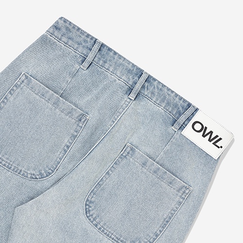 OWL BRAND® PLEATED RELAX JEANS - Quần jeans dài xếp ly ống rộng / Xanh