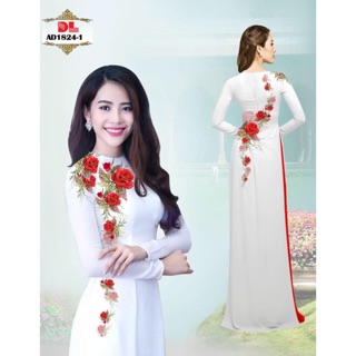 Vải áo dài in hoa hồng trắng