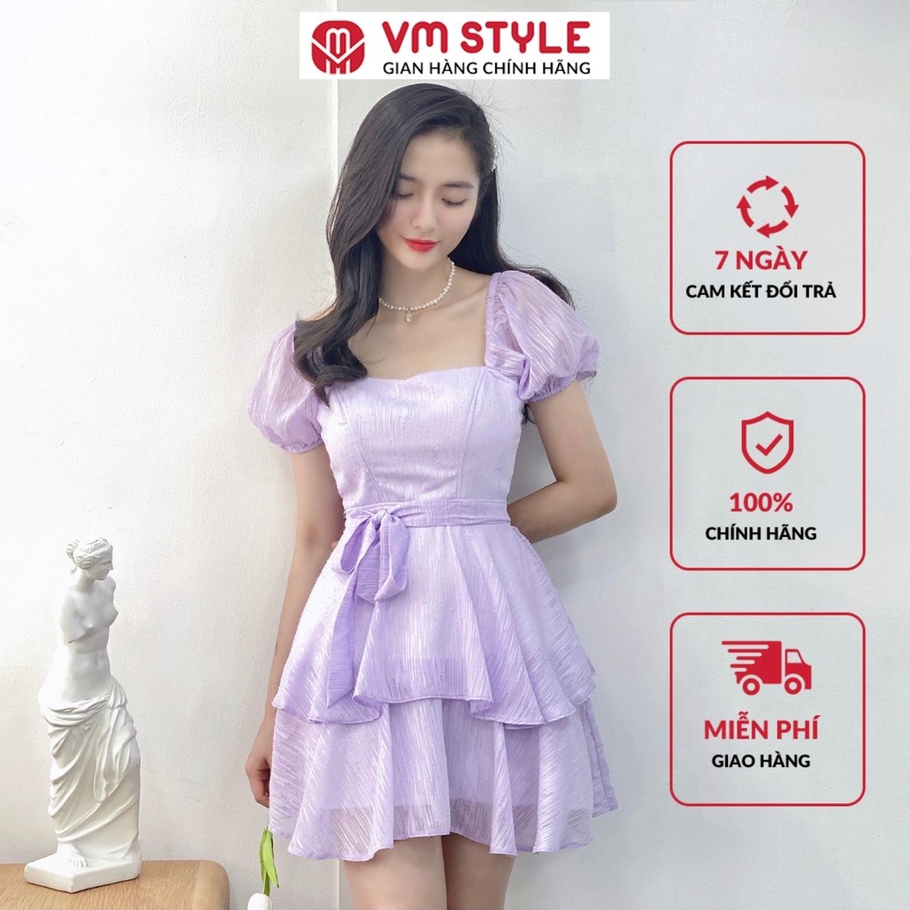 Đầm voan ngắn VMSTYLE tay phồng 2 tầng buộc nơ 565 22VD05NL0701
