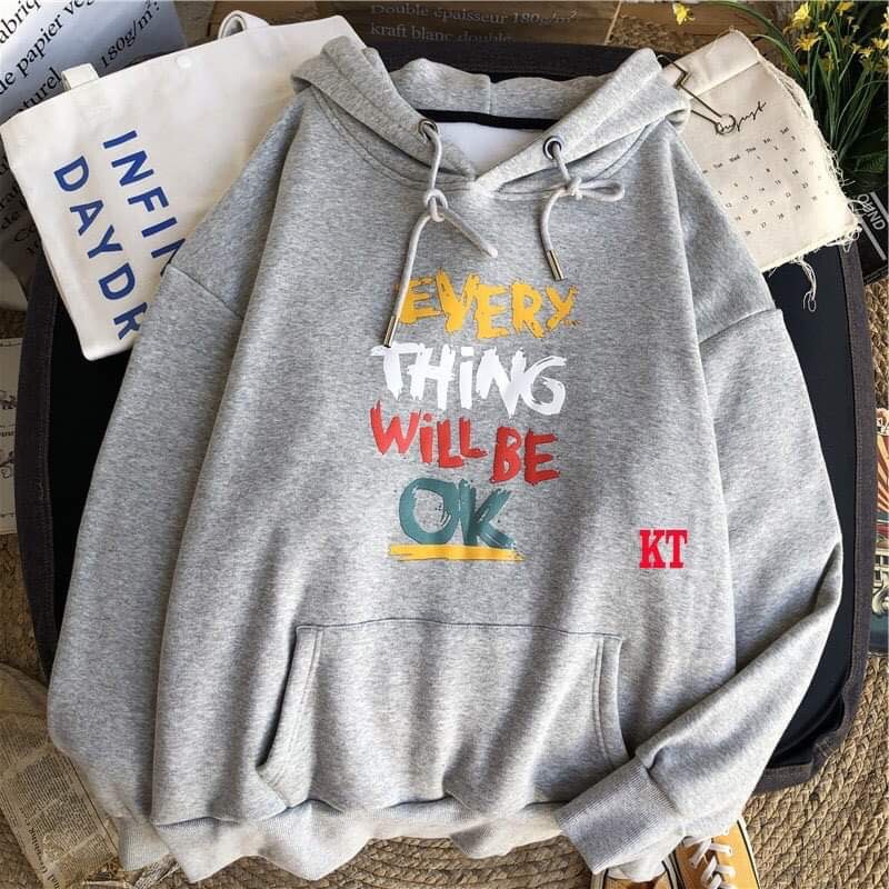 áo hoodie nỉ bông Everything will be ok, áo hoddie nỉ to rộng