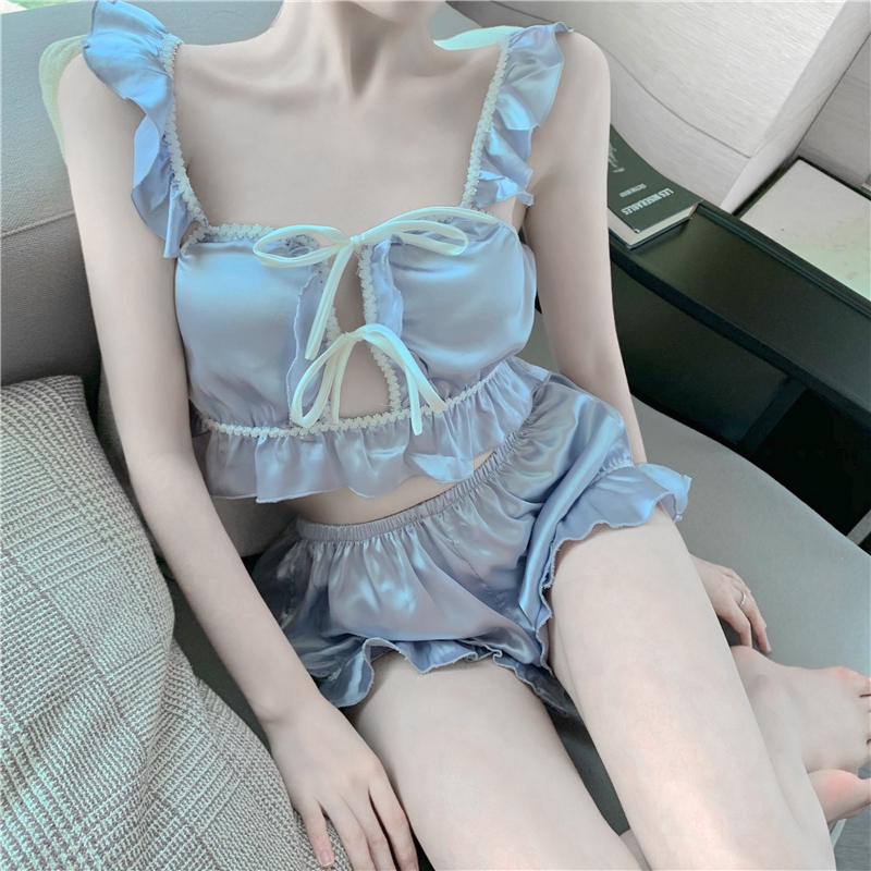 Đồ ngủ IELGY sát nách cạp cao viền nhún bèo đáng yêu cho nữ