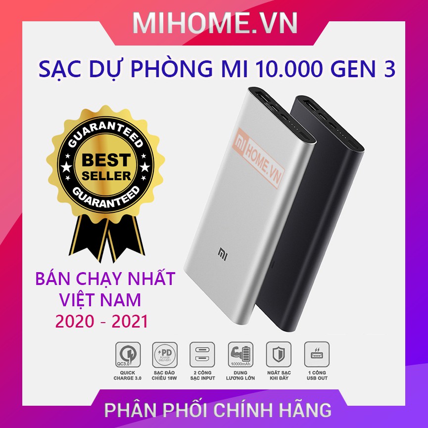 Sạc dự phòng Xiaomi 10.000 mAh gen 3 2020-2021 CHÍNH HÃNG DGW