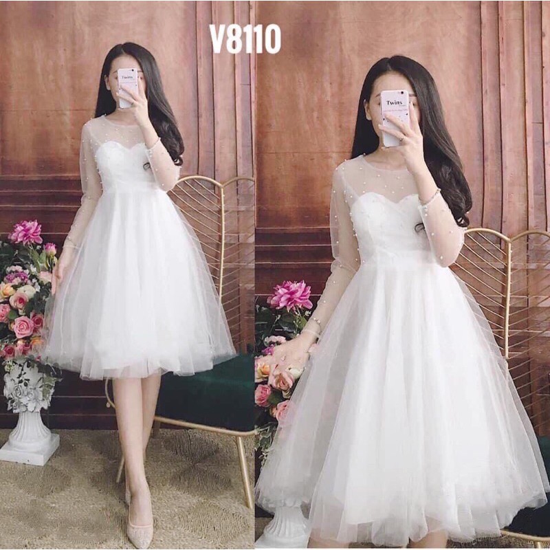 Váy xoè ngọc tay dài TG