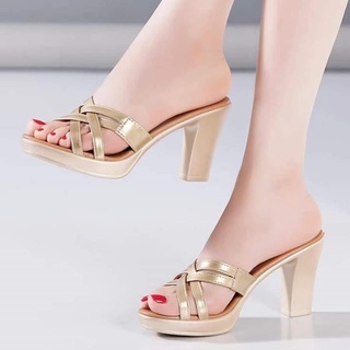 Dép c gquai đan chéo nhũ sang chảnh ,dép cao gót quai bản đan chéo phối nhũ 7 phân✨✨