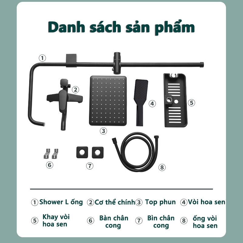 Vòi sen hình vuông loại treo tường Duy trì nhiệt độ nước tắm Bộ vòi sen màu đen dùng trong phòng tắm