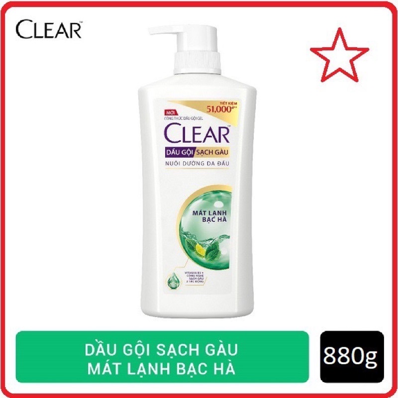 [mẫu mới giá in 182k] Dầu gội clear 880g bạc hà