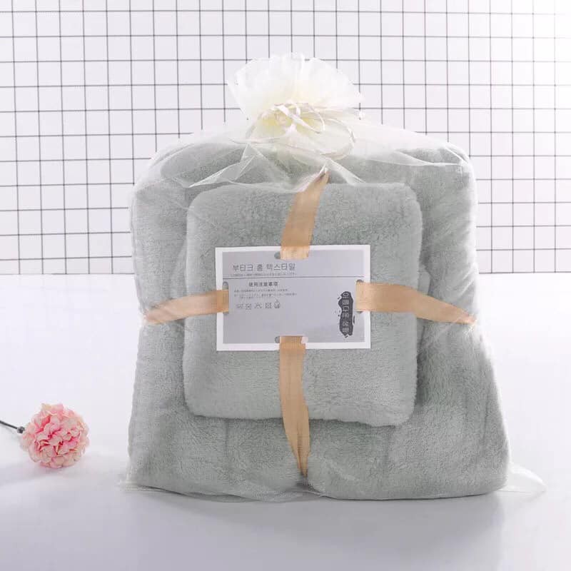 Set 2 khăn tắm san hô lông cừu mềm mại thấm hút dành cho cả gia đình