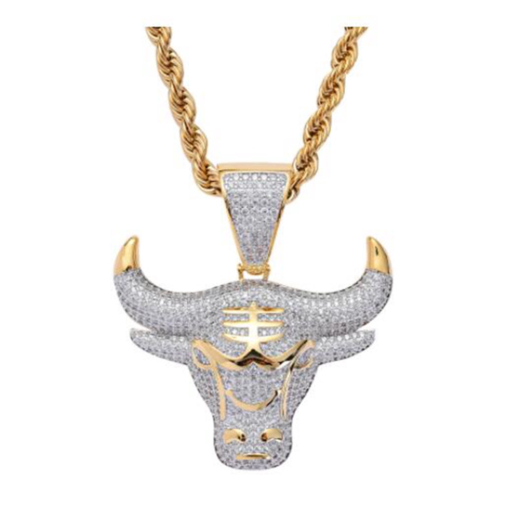 Dây chuyền thiết kế hình đầu bò đính đá zircon phong cách hip hop