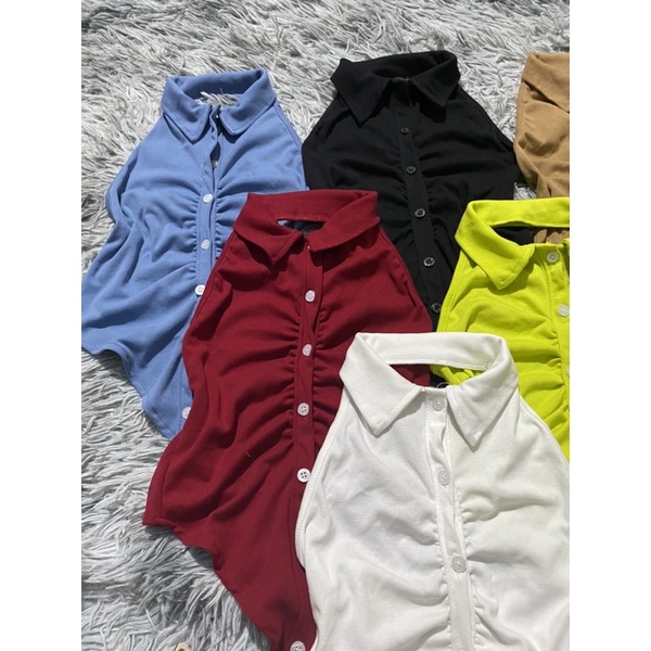 Áo 3 lỗ nữ kiểu chông cổ phối nút nhiều màu tà nhọn hở lưng trên chất vải thun Borip Free Size feedback - Bảo An Shop