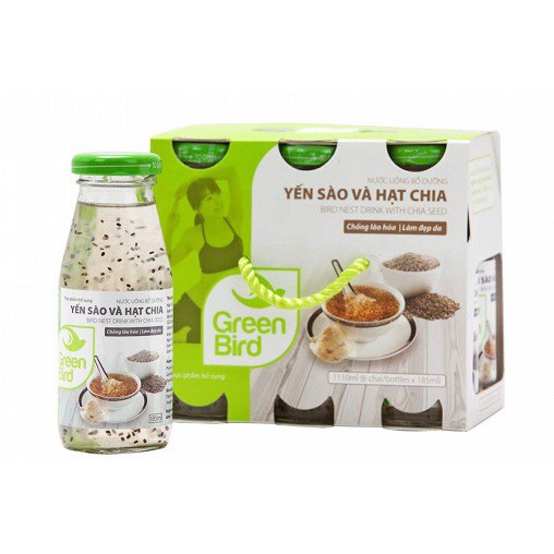 [CHỐNG LÃO HÓA]_6 chai nước yến sào Green Bird hạt chia 185ml