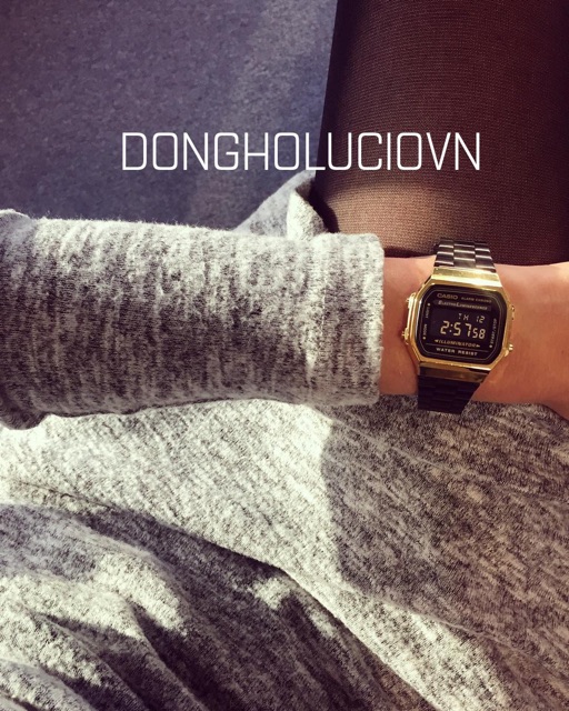 Đồng hồ Nam Casio A168WEGB-1BDF, đồng hồ chính hãng, full đen viền vàng