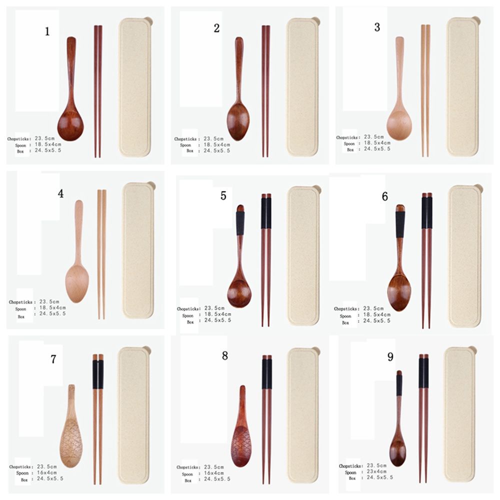 SJJL Set muỗng đũa bằng gỗ phong cách Nhật Bản có hộp đựng tiện lợi dành cho mang theo du lịch