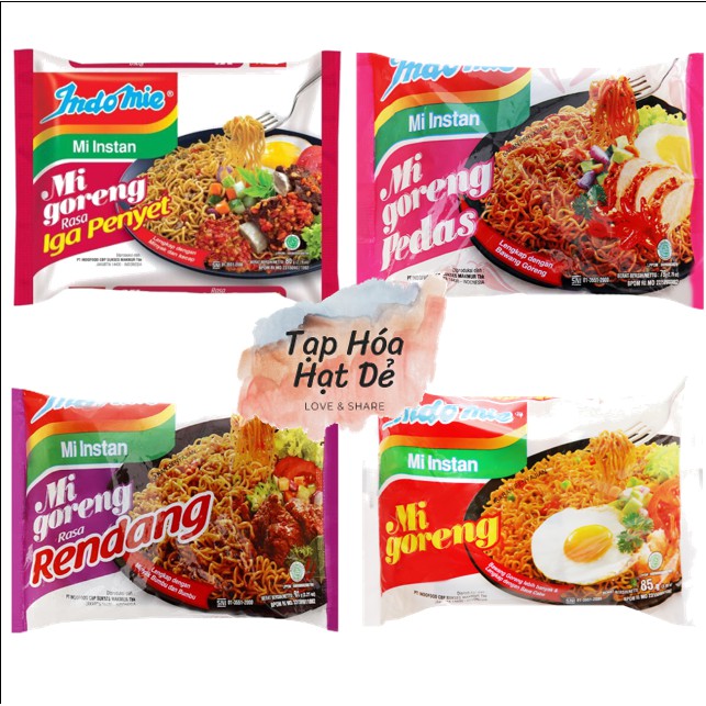 Mì xào khô Indomie Mi Goreng Pedas vị cay nồng / đặc biệt / bò cay / sườn gói 79g