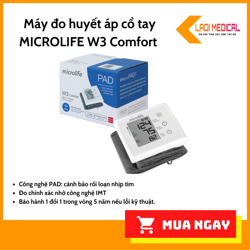 Máy đo huyết áp cổ tay MICROLIFE W3 Comfort công nghệ IMT chính xác cao