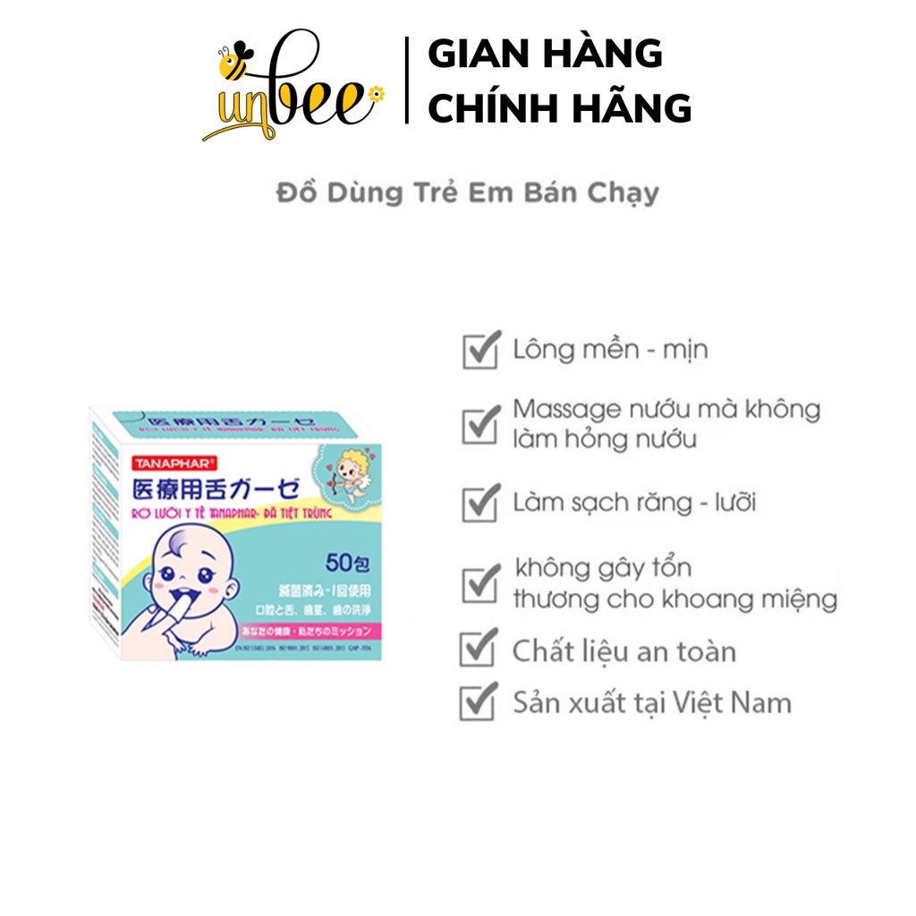 Gạc rơ lưỡi Tanaphar vệ sinh răng miệng Made in Việt Nam/ Tiêu chuẩn xuất Nhật (50 gói) - Unbee - DD068