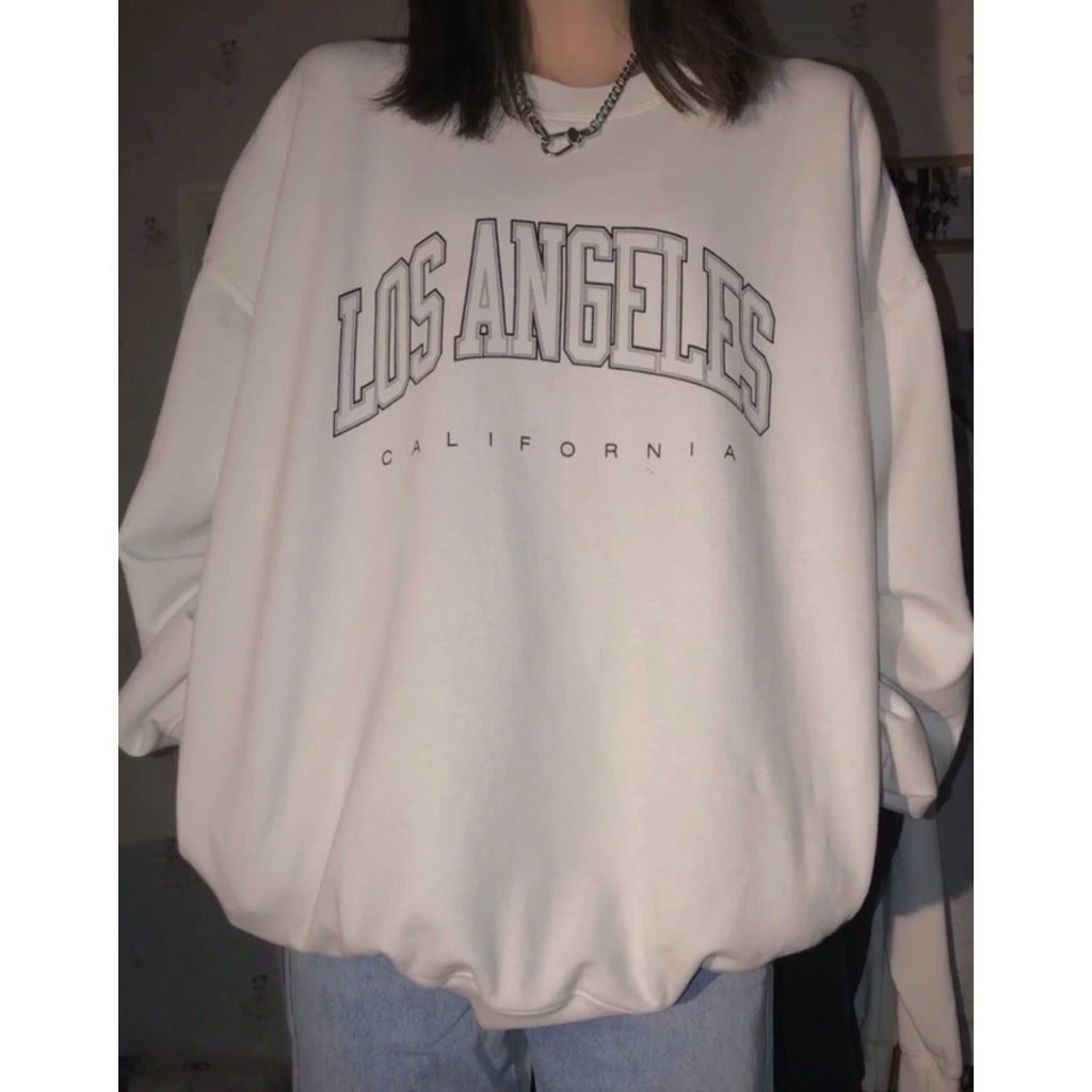 Áo Nỉ Tay Bồng Losangeles JOLIE Nữ [FREESHIP]  Sweater form rộng hoodie màu trắng in chữ cá tính Ulzzang hot trendss