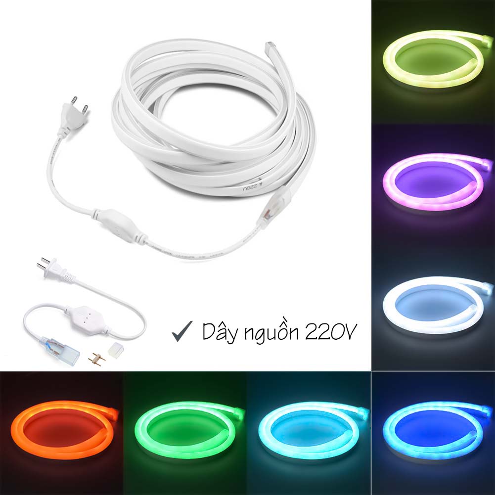 Dây đèn LED Neon 8x16mm 220V vàng ấm cuộn 5m có nối nguồn sẵn, trang trí hắt trần, viền sáng đồ nội thất | BigBuy360 - bigbuy360.vn