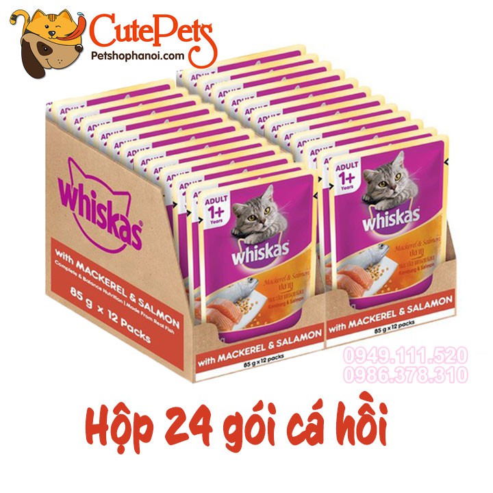 [Hộp 24gói] Thức ăn Pate Whiskas 85g Dành cho mèo - CutePets